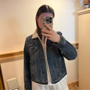Abercrombie & Fitch Flannel Lined Blue Denim with Jacket Sherpa Collar